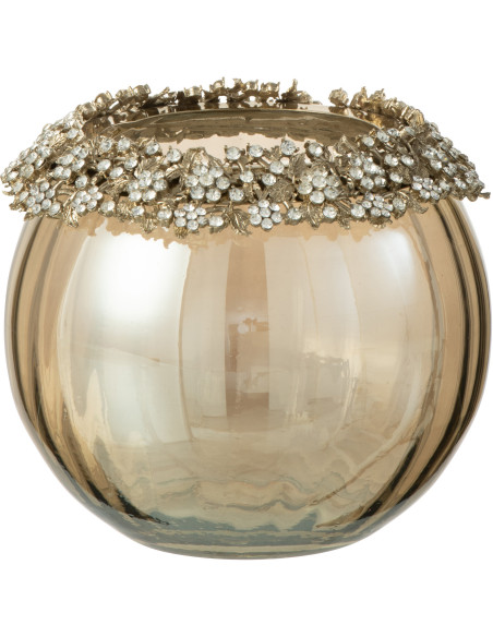 Photophore original Boule Diamètre 14 cm en Métal Doré Verre Ambre Effet diamants Viane - 1