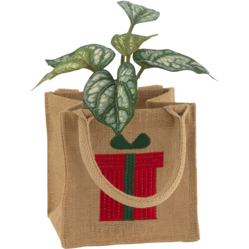 Sac cabas de Noël 15 cm en Jute Naturel Motif cadeau avec sequins - 3