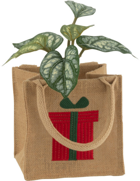 Sac cabas de Noël 15 cm en Jute Naturel Motif cadeau avec sequins - 3