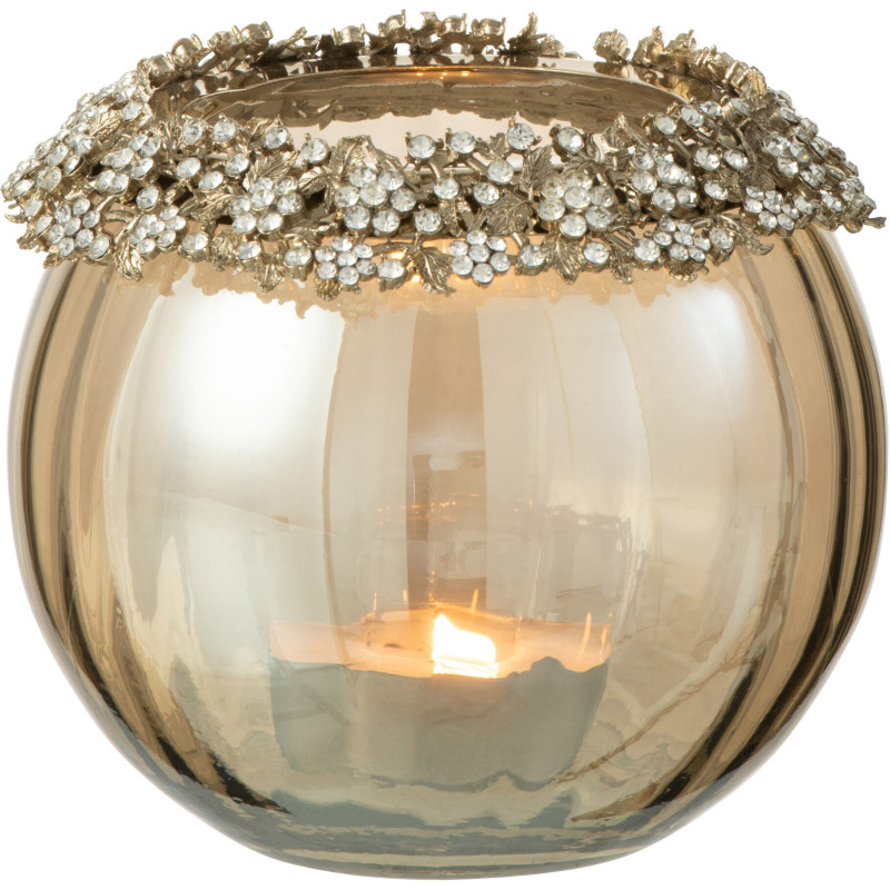 Photophore original Boule Diamètre 14 cm en Métal Doré Verre Ambre Effet diamants Viane - 2