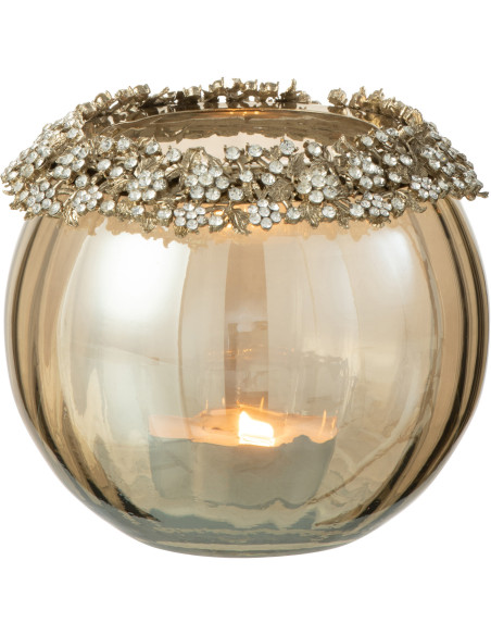 Photophore original Boule Diamètre 14 cm en Métal Doré Verre Ambre Effet diamants Viane - 2