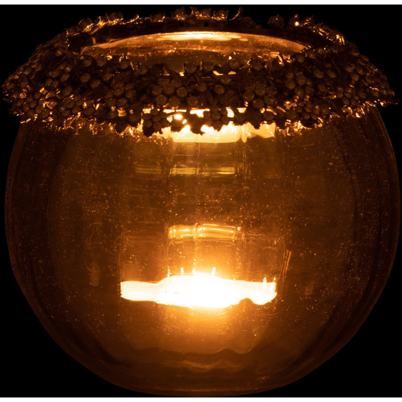 Photophore original Boule Diamètre 14 cm en Métal Doré Verre Ambre Effet diamants Viane - 3