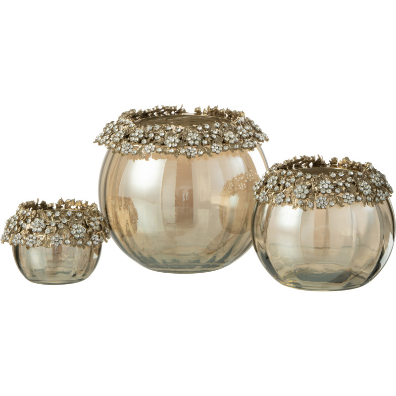 Photophore original Boule Diamètre 14 cm en Métal Doré Verre Ambre Effet diamants Viane - 4