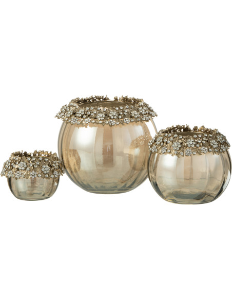 Photophore original Boule Diamètre 14 cm en Métal Doré Verre Ambre Effet diamants Viane - 4