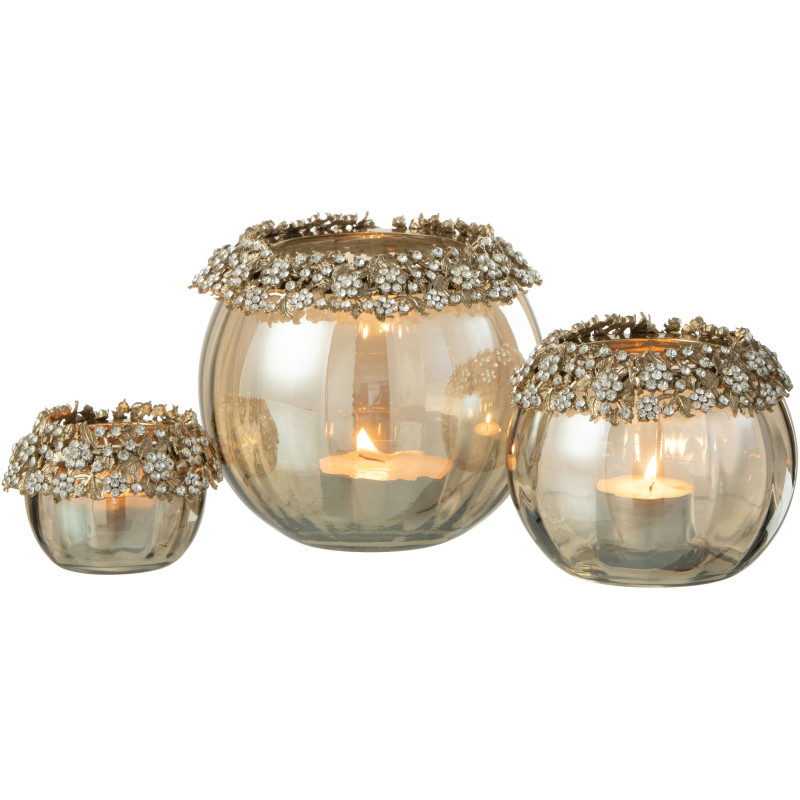 Photophore original Boule Diamètre 14 cm en Métal Doré Verre Ambre Effet diamants Viane - 5