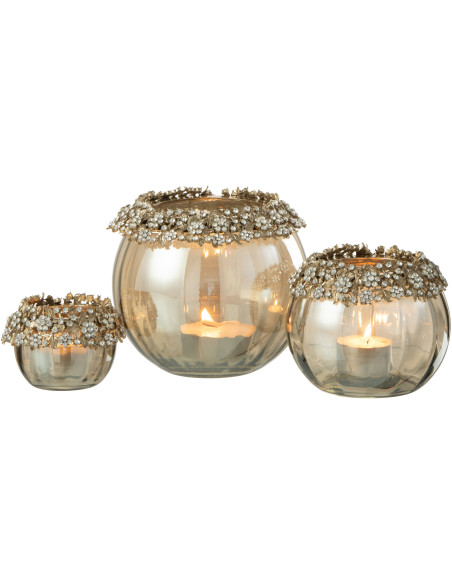 Photophore original Boule Diamètre 14 cm en Métal Doré Verre Ambre Effet diamants Viane - 5