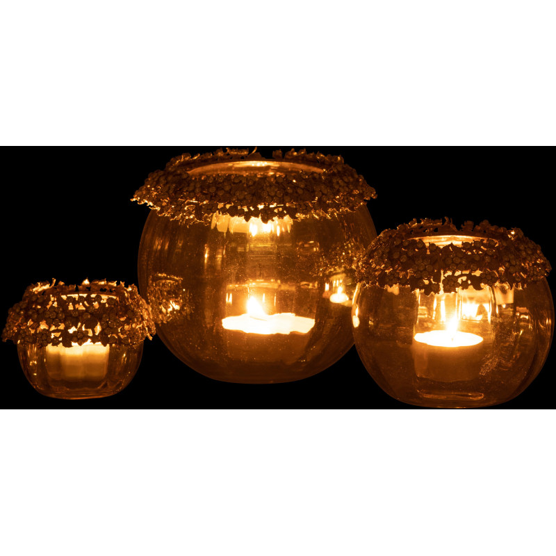 Photophore original Boule Diamètre 14 cm en Métal Doré Verre Ambre Effet diamants Viane - 6