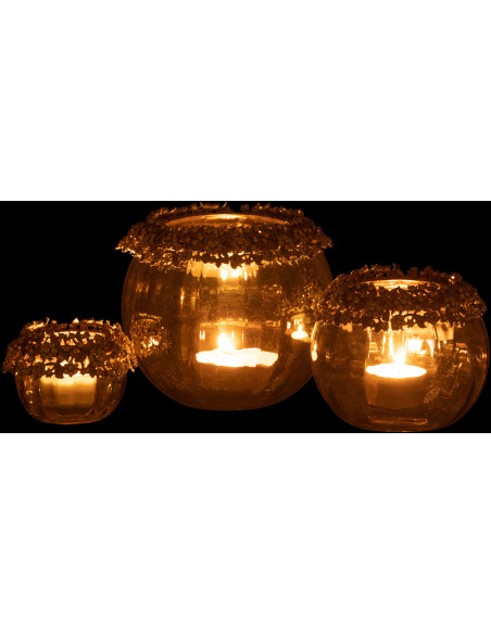 Photophore original Boule Diamètre 14 cm en Métal Doré Verre Ambre Effet diamants Viane - 6