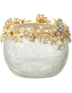 Photophore original Boule Diamètre 6 cm en Métal Doré Verre Transparent Motif fleurs Helina - 1