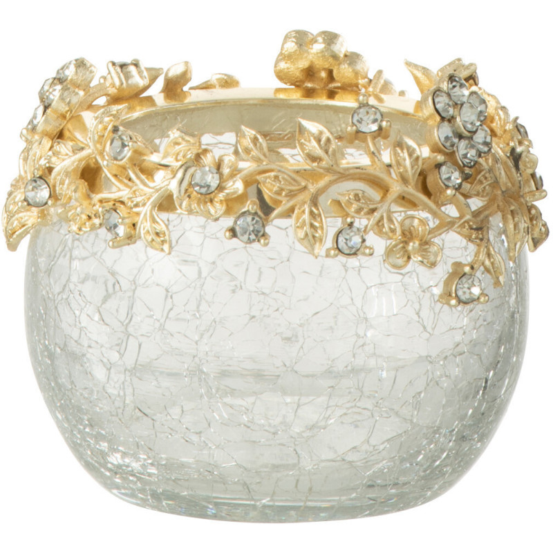 Photophore original Boule Diamètre 6 cm en Métal Doré Verre Transparent Motif fleurs Helina - 1