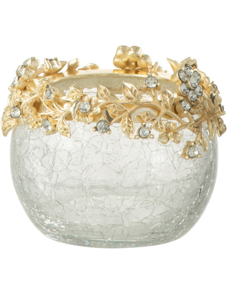 Photophore original Boule Diamètre 6 cm en Métal Doré Verre Transparent Motif fleurs Helina - 1