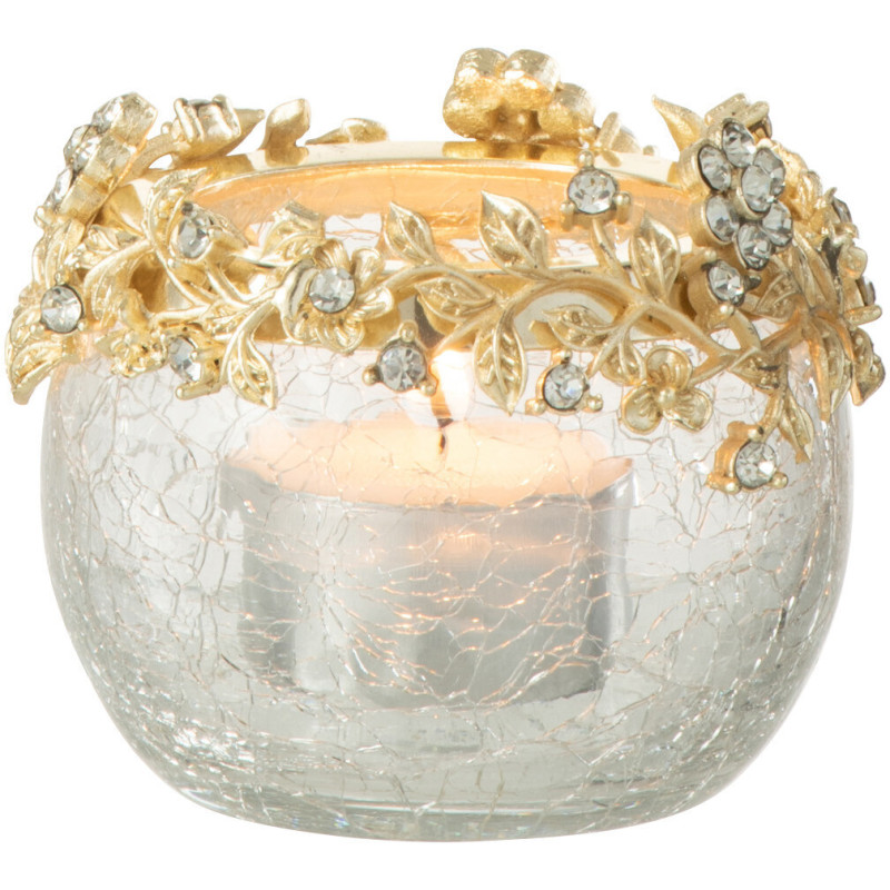 Photophore original Boule Diamètre 6 cm en Métal Doré Verre Transparent Motif fleurs Helina - 2