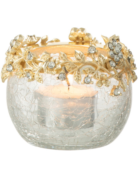 Photophore original Boule Diamètre 6 cm en Métal Doré Verre Transparent Motif fleurs Helina - 2