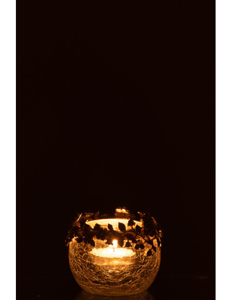 Photophore original Boule Diamètre 6 cm en Métal Doré Verre Transparent Motif fleurs Helina - 3