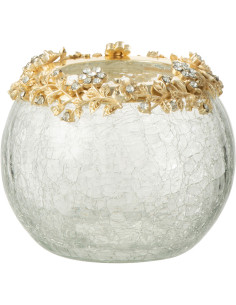 Photophore original Boule Diamètre 10 cm en Métal Doré Verre Transparent Motif fleurs Helina - 1