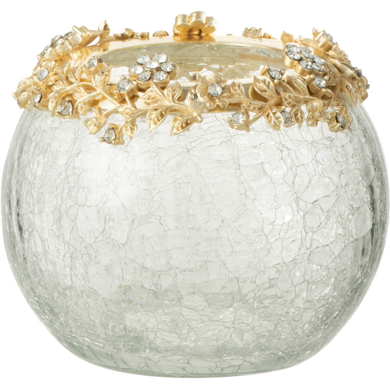 Photophore original Boule Diamètre 10 cm en Métal Doré Verre Transparent Motif fleurs Helina - 1