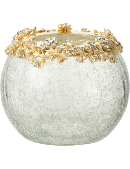 Photophore original Boule Diamètre 10 cm en Métal Doré Verre Transparent Motif fleurs Helina - 1