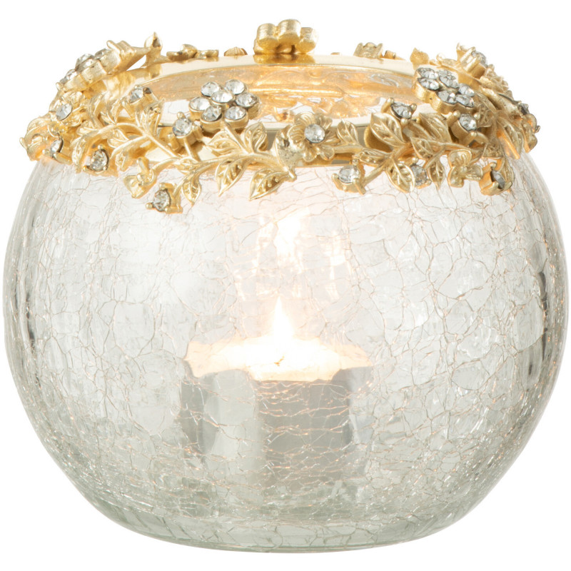 Photophore original Boule Diamètre 10 cm en Métal Doré Verre Transparent Motif fleurs Helina - 2