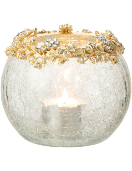 Photophore original Boule Diamètre 10 cm en Métal Doré Verre Transparent Motif fleurs Helina - 2