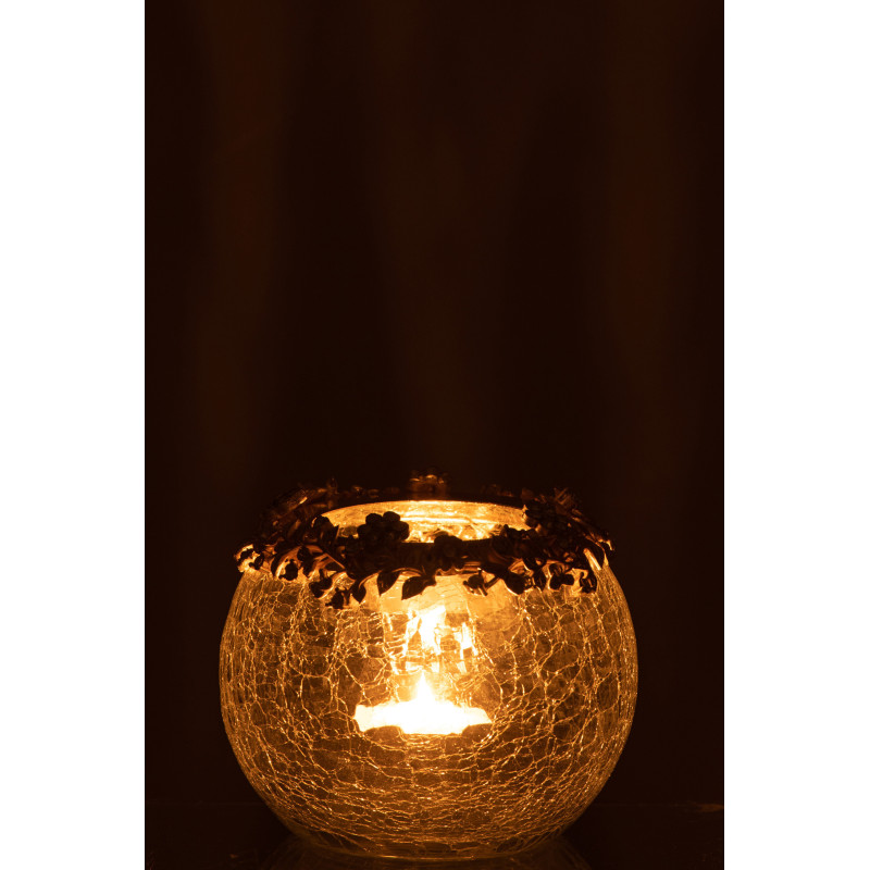 Photophore original Boule Diamètre 10 cm en Métal Doré Verre Transparent Motif fleurs Helina - 3