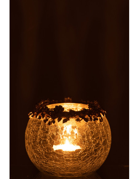 Photophore original Boule Diamètre 10 cm en Métal Doré Verre Transparent Motif fleurs Helina - 3