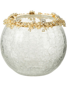 Photophore original Boule Diamètre 14 cm en Métal Doré Verre Transparent Motif fleurs Helina - 1