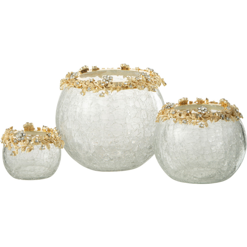 Photophore original Boule Diamètre 14 cm en Métal Doré Verre Transparent Motif fleurs Helina - 4