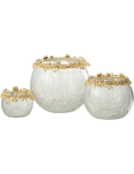 Photophore original Boule Diamètre 14 cm en Métal Doré Verre Transparent Motif fleurs Helina - 4