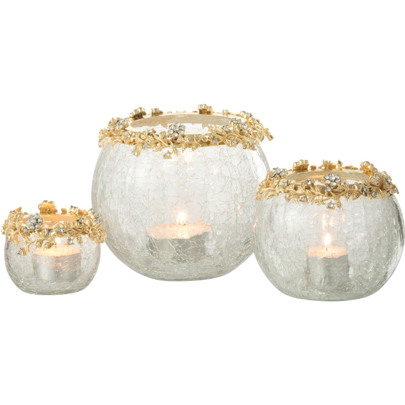 Photophore original Boule Diamètre 14 cm en Métal Doré Verre Transparent Motif fleurs Helina - 5