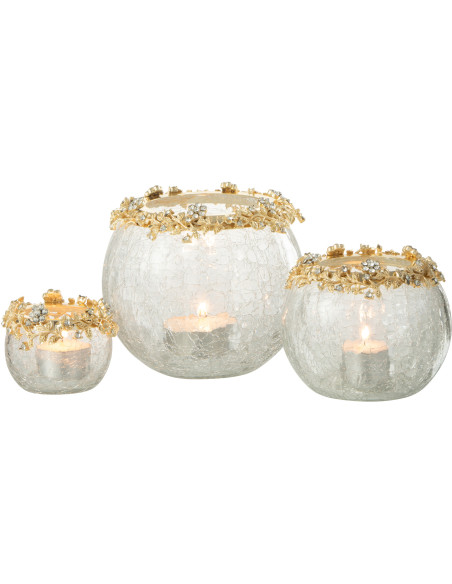 Photophore original Boule Diamètre 14 cm en Métal Doré Verre Transparent Motif fleurs Helina - 5