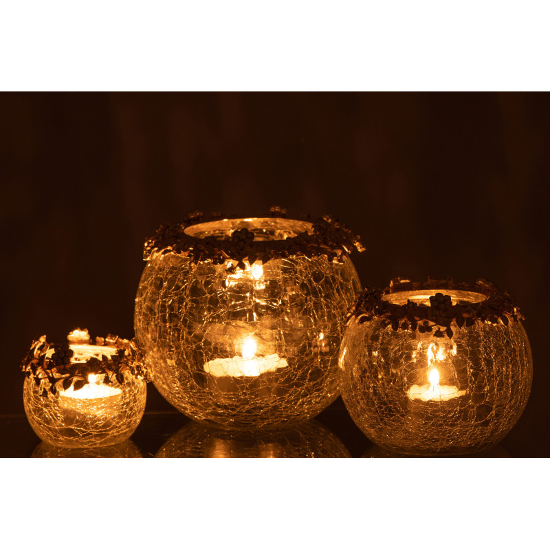 Photophore original Boule Diamètre 14 cm en Métal Doré Verre Transparent Motif fleurs Helina - 6