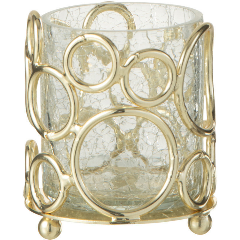 Photophore moderne Diamètre 7 cm en Métal Doré Verre Transparent Motif cercles Ilara - 1