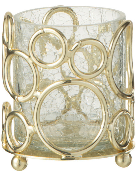 Photophore moderne Diamètre 7 cm en Métal Doré Verre Transparent Motif cercles Ilara - 1