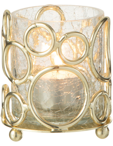 Photophore moderne Diamètre 7 cm en Métal Doré Verre Transparent Motif cercles Ilara - 2