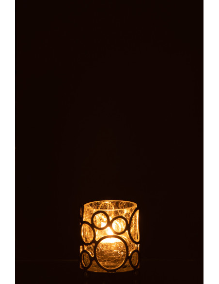 Photophore moderne Diamètre 7 cm en Métal Doré Verre Transparent Motif cercles Ilara - 3