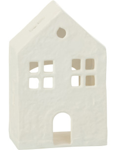 Photophore moderne Maison Hauteur 19 cm en Métal Blanc Elvinae - 1