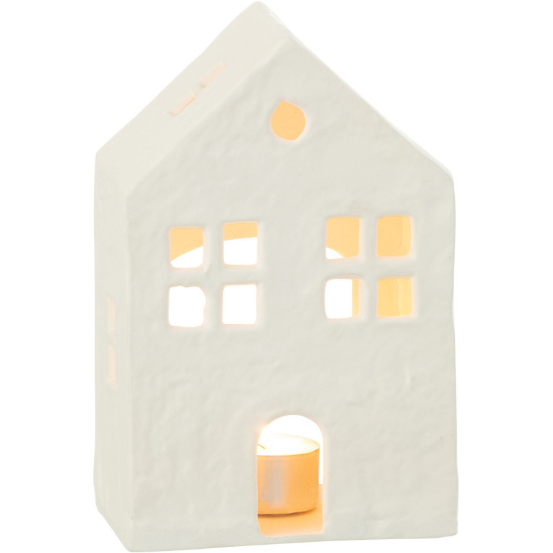 Photophore moderne Maison Hauteur 19 cm en Métal Blanc Elvinae - 2