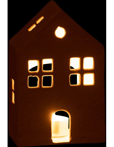 Photophore moderne Maison Hauteur 19 cm en Métal Blanc Elvinae - 3