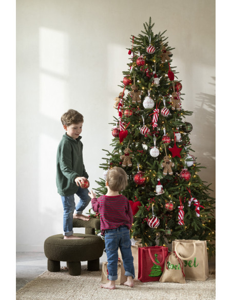 Sac cabas de Noël 25 cm en Jute Naturel Rouge Motif sapin avec sequins (Lot de 2) - 2