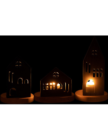 Photophore moderne chic Maisons en Métal Noir Bois Naturel Elvinae (Lot de 3) - 3