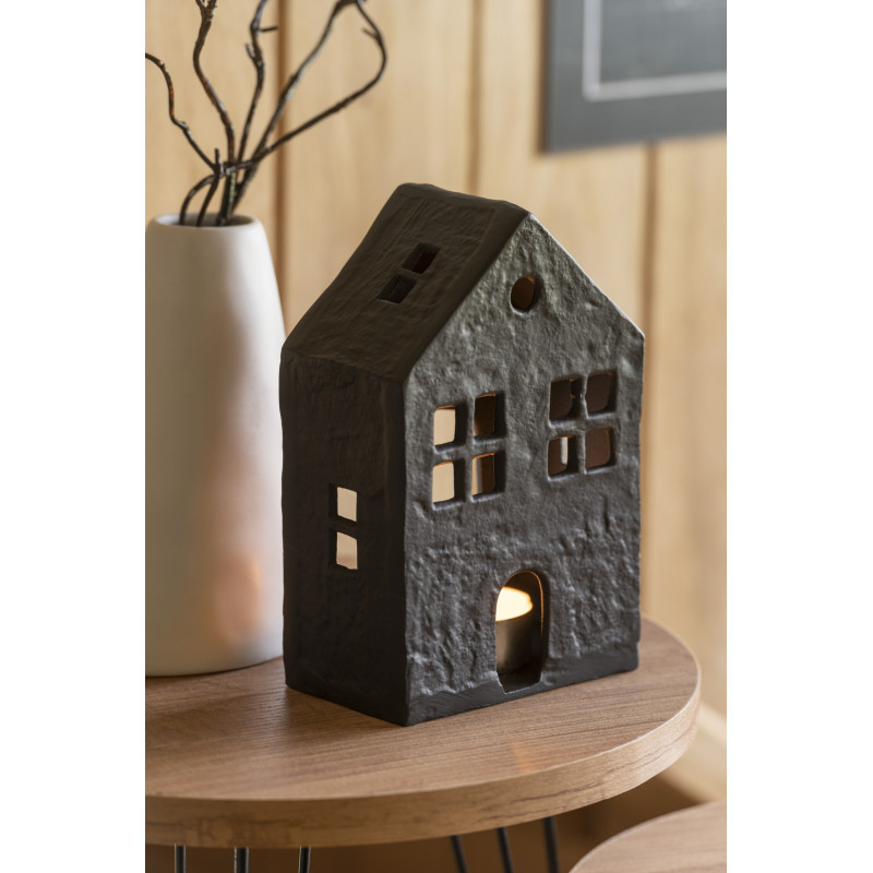 Photophore moderne Maison Hauteur 19 cm en Métal Noir Elvinae - 2