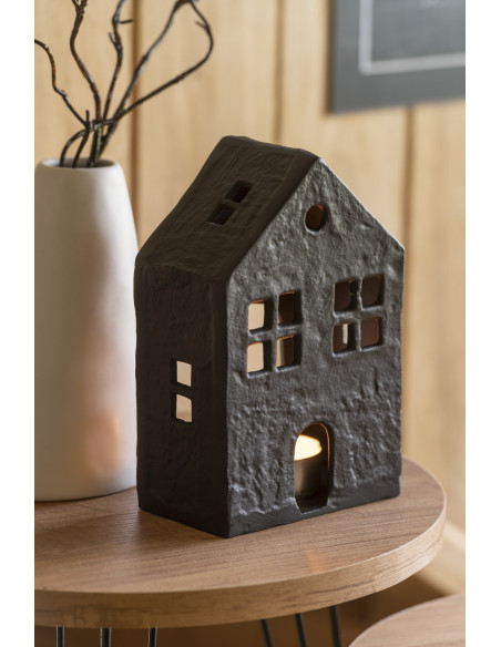 Photophore moderne Maison Hauteur 19 cm en Métal Noir Elvinae - 2