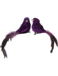 Décoration de Noël à clipser Oiseau Hauteur 6 cm en Résine Plume Mauve (Lot de 2) - 1