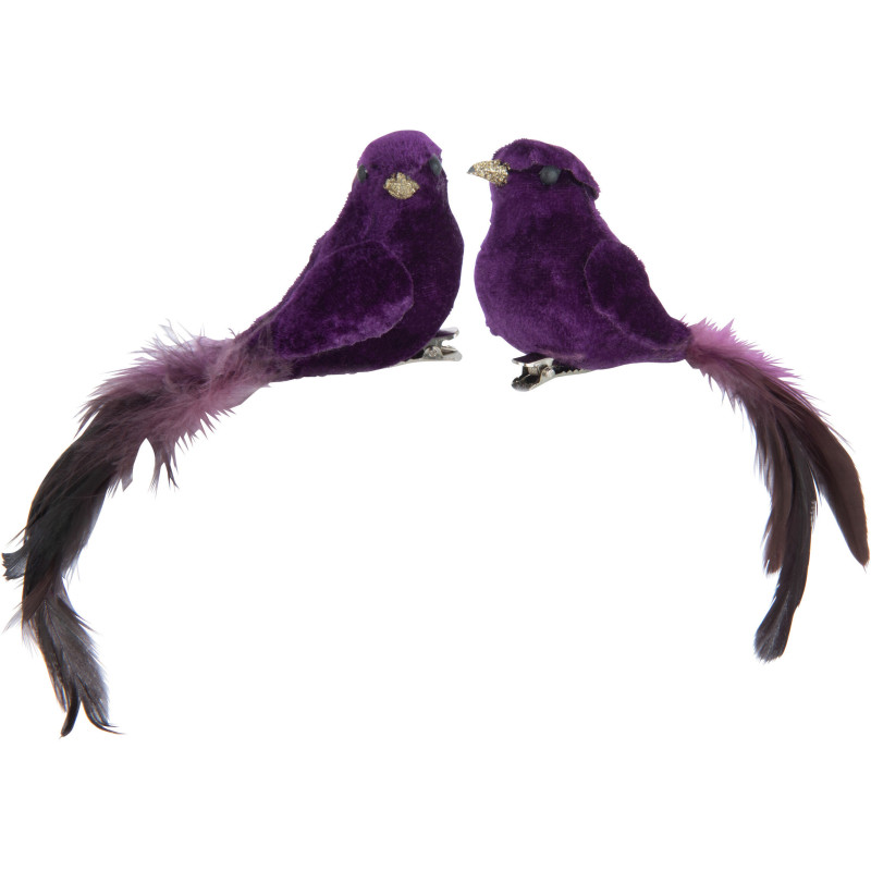 Décoration de Noël à clipser Oiseau Hauteur 6 cm en Résine Plume Mauve (Lot de 2) - 1