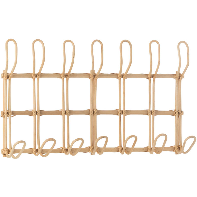 Porte manteau mural vintage 55 cm 14 crochets en Rotin Naturel Ellen - 1