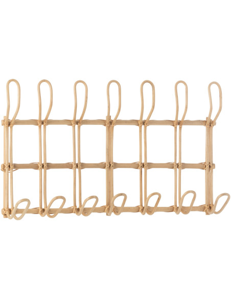 Porte manteau mural vintage 55 cm 14 crochets en Rotin Naturel Ellen - 1