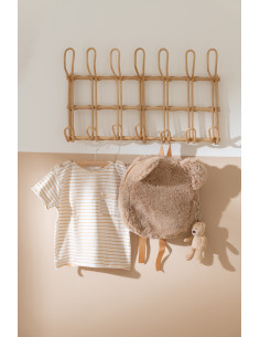 Porte manteau mural vintage 55 cm 14 crochets en Rotin Naturel Ellen - 2