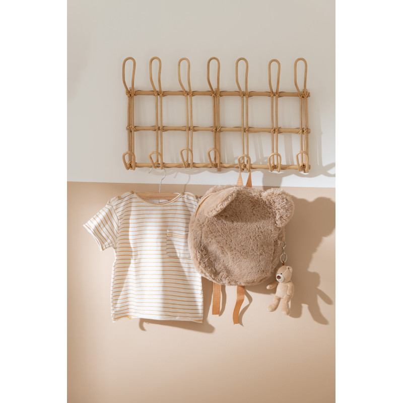 Porte manteau mural vintage 55 cm 14 crochets en Rotin Naturel Ellen - 2
