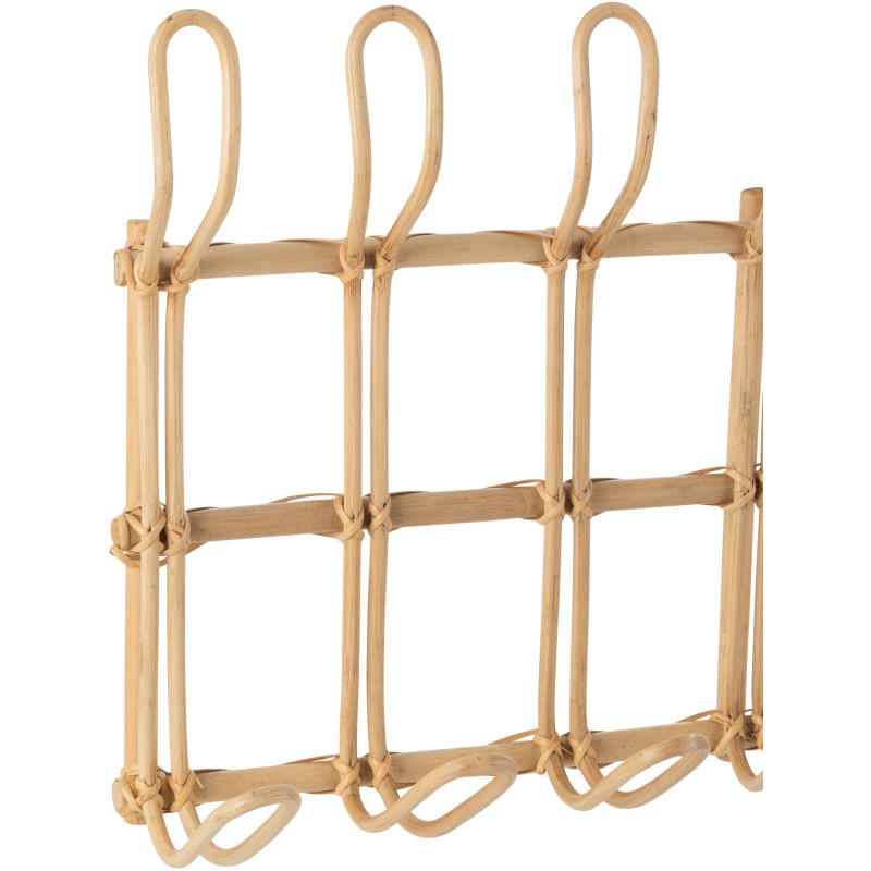 Porte manteau mural vintage 55 cm 14 crochets en Rotin Naturel Ellen - 3