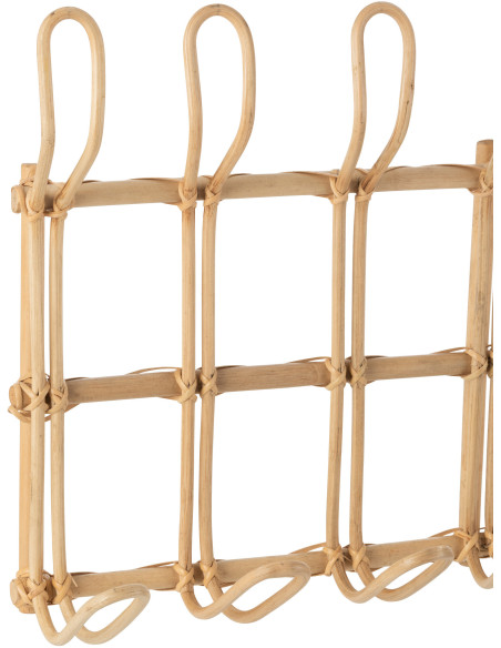 Porte manteau mural vintage 55 cm 14 crochets en Rotin Naturel Ellen - 3